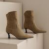 Women's High-heeled Short Boots Spring and Autumn Pointed-toed Thin-heeled Simple Large-size Short Boots