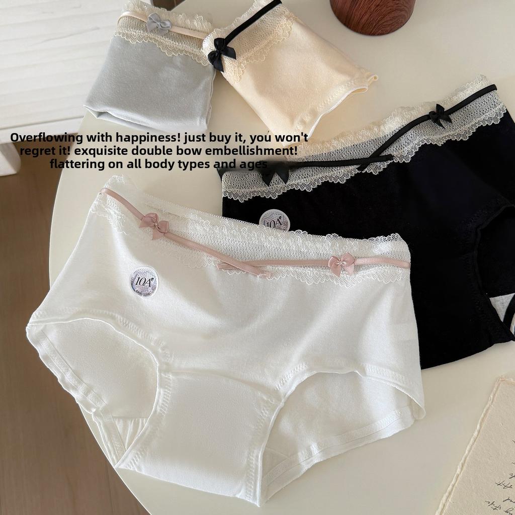 Female Spring and Summer Sexy Cute Pure Cotton 10A Antibacterial Cotton Crotch Non-scratch Middle Waist Triangle Briefs
