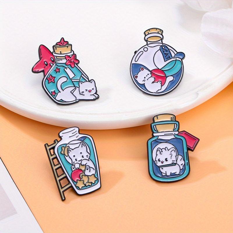 4 Pcs Anime Enamel Pins Drift Bottle Design Brooches Lapel Badges Funny Gift for Friends