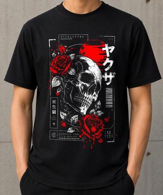 Skull And Rose Goth Graphic T-Shirt | Vintage Gothic Alternative Tee | Japanese Streetwear Unisex Shirt | Gift For Him/Her