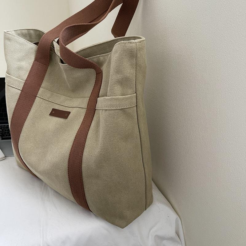Large Capacity Canvas Travel Bag Commuter Shoulder Bag Shopping Bag Women's Handbag