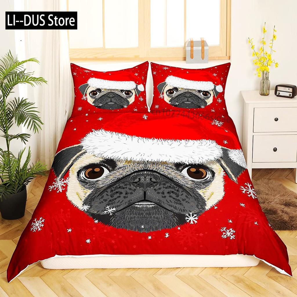 Pug Duvet Cover Set Puppy Lying Around Pet Decorative 3 Piece Bedding Set with 2 Pillow Shams Queen Size Pale Brown Black