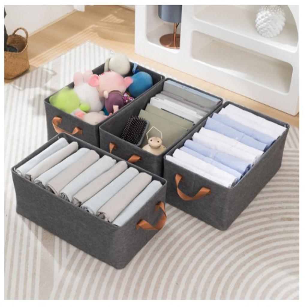 Clothes Storage Bin Foldable Cationic Clothes Organizer with Handle for Bedroom Closet Gray