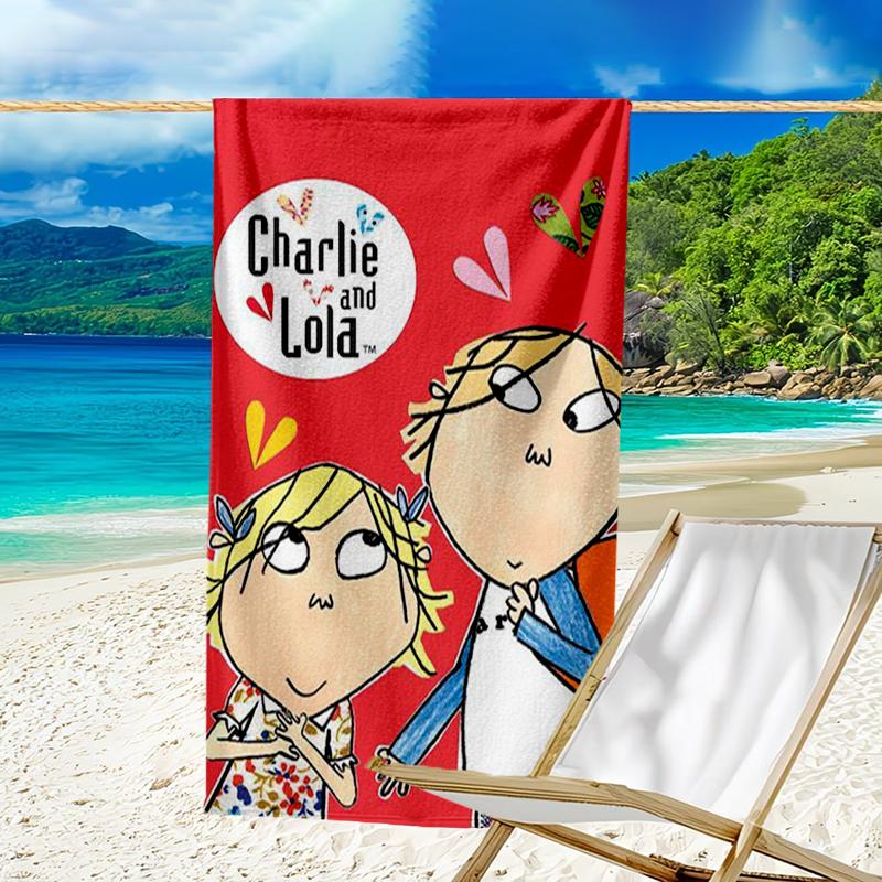 Serviette de plage ultra-douce sur le thème de Charlie et Lola, Idéale pour la piscine - le camping, la plongée - Essentiel de voyage parfait, Serviette de plage vibrante.