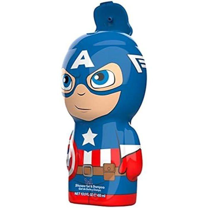 Marvel Captain America Gel Douche et Shampooing 2 en 1 – Figurine 3D avec un excellent parfum pour enfants et adultes (400 ml)