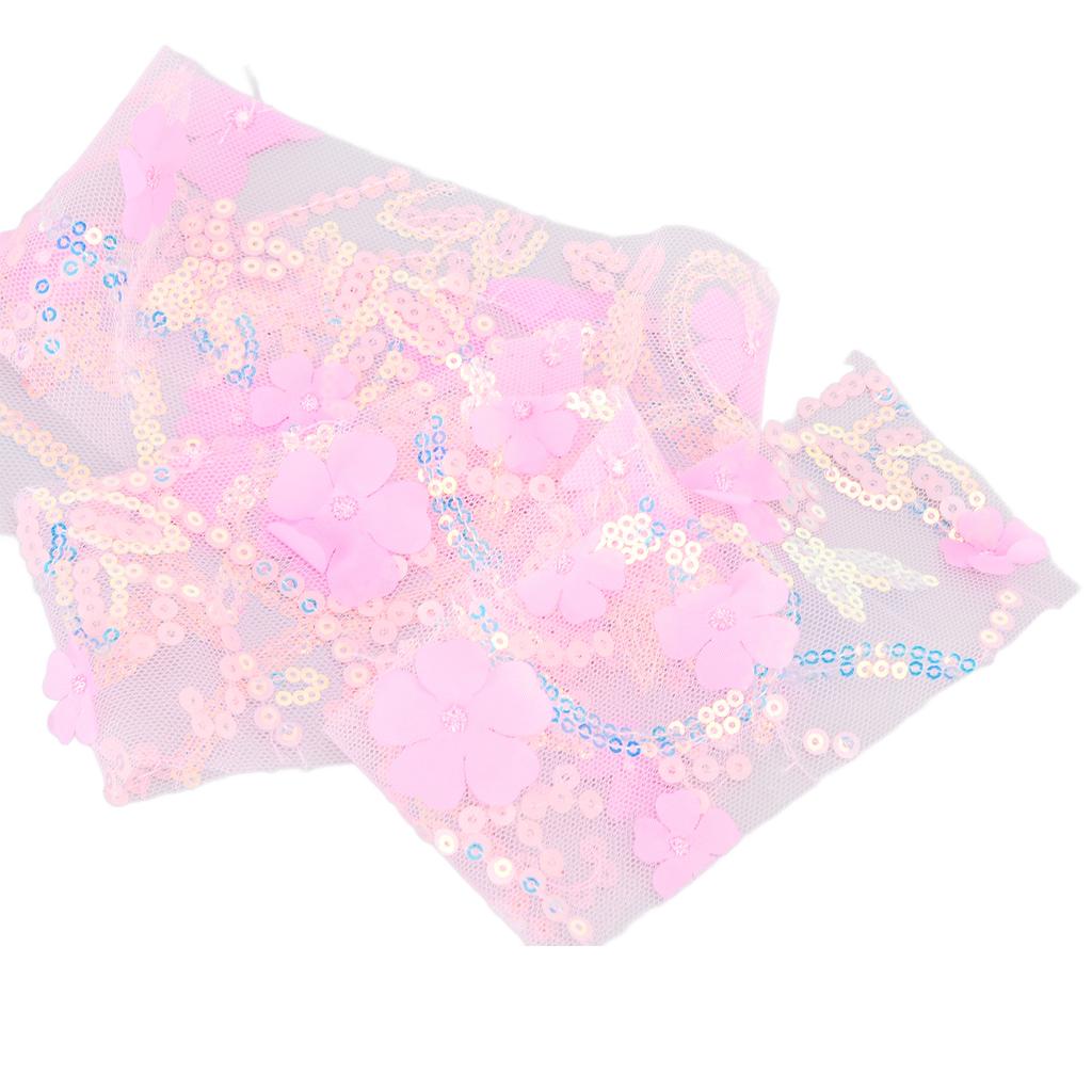 Tulle Roll 10 Yards Embroidered Sequins Flowers Mesh Ribbon Decorative Craft AccessoriesDark Pink