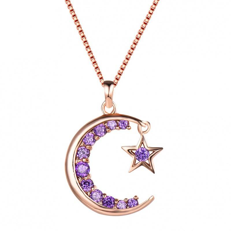 

Green Sky Simple Fashion Jewelry White Diamond Moon + Star Necklace Personalized Fashion Style Jewelry Women s