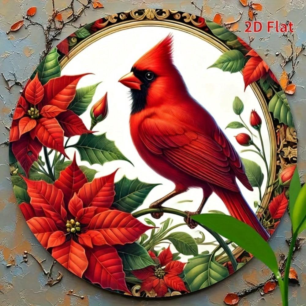Cardinal Bird Metal Tin Sign 2D Round Wall Art Rustic Home Decor Garden Bar