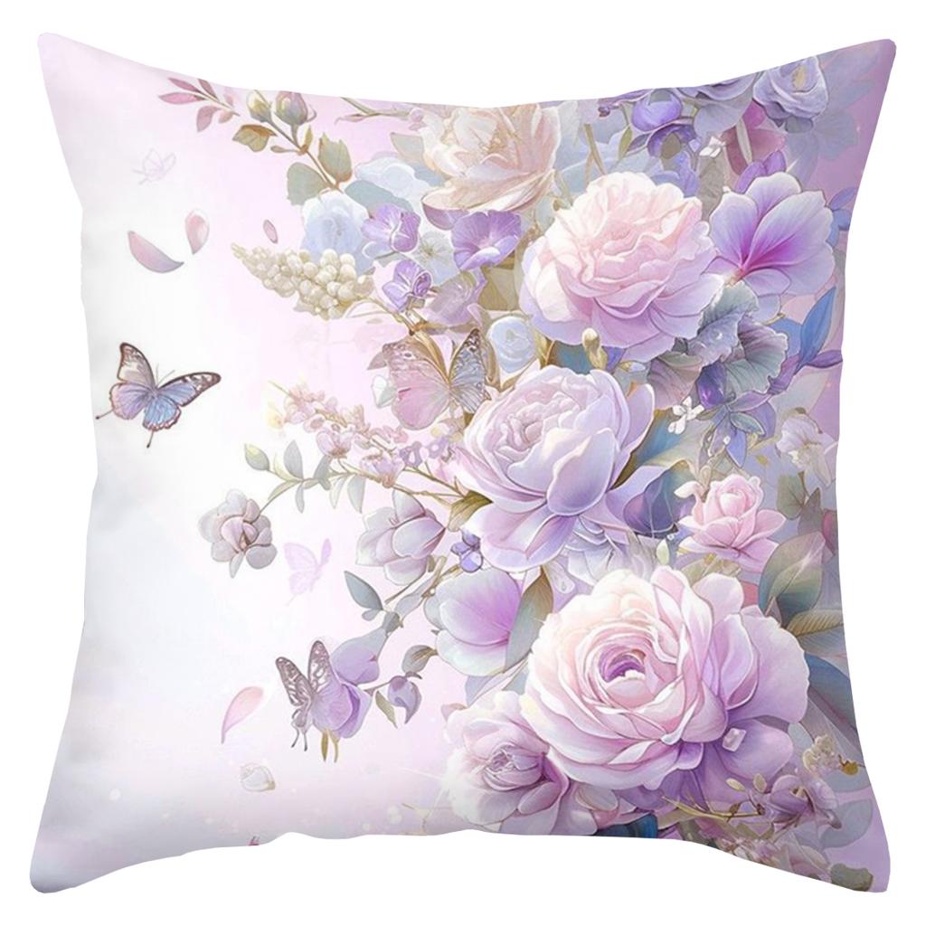 Lavender Roses And Butterflies Patterned Decorative Pillows Polyester pillowcase, sofa decorative cushion cov Headboard Pillow
