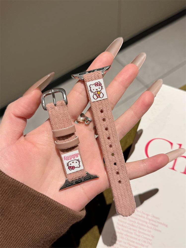 Podzimní a zimní manšestrový řemínek Kt Hello Kitty pro Applewatchs10 Apple Watch Iwatch987Se