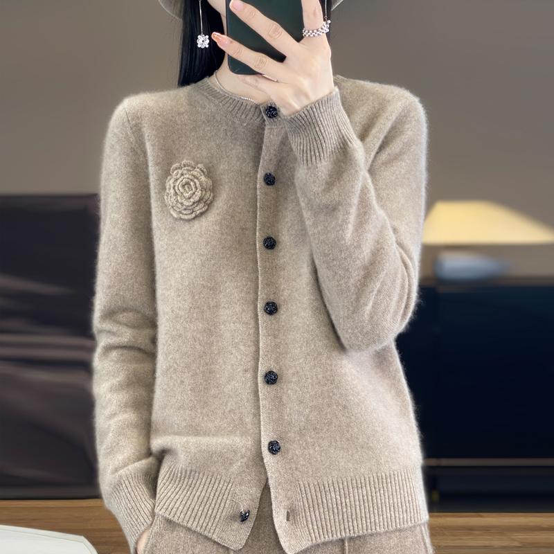 QingHe Cashmere Women's 30% Cashmere Cardigan - Soft & Warm Wool Blend Sweater