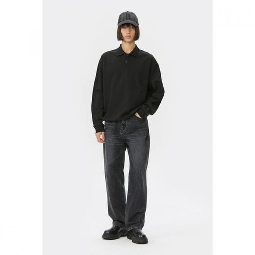 Customellow Black Oversized Lip Color Polo Long Sleeve Sweatshirt Cwtaw25611bkx
