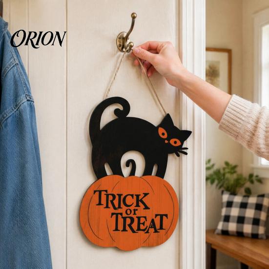 Festive Gift for Friends Halloween Wooden Door Sign, Black Cat And Pumpkin Plaque, Rustic Hanging Decoration Porch Farmhouse Wall Decor Holiday Party