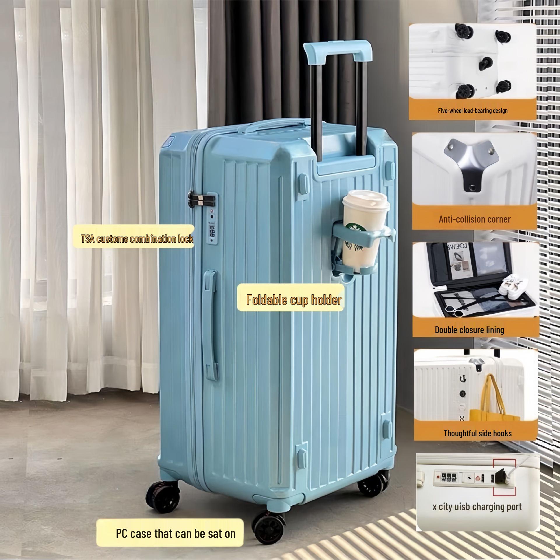 

Студенческий чемодан большой вместимости с пятиколесной конструкцией, двусторонними отделениями, кодовым замком и универсальными колесами 20 inches [Standard, Four Wheels]