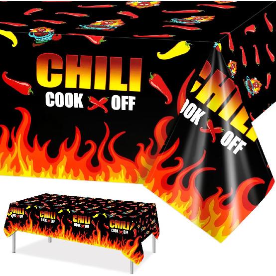 PHOGARY Chili Cook Off Tablecloth for Chili Cookoff Decor, Chili Pepper Tablecloths Disposable, Chili Cookoff Table Cloth Decorations for a Party,