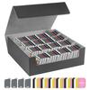 HG CHASING TRIBE Deck Case, PU Leather Trading Card Case, Holds 3200 Cards, Sleeve Compatible, Large Capacity (Black, Gray, 4 Columns/3200 Cards)