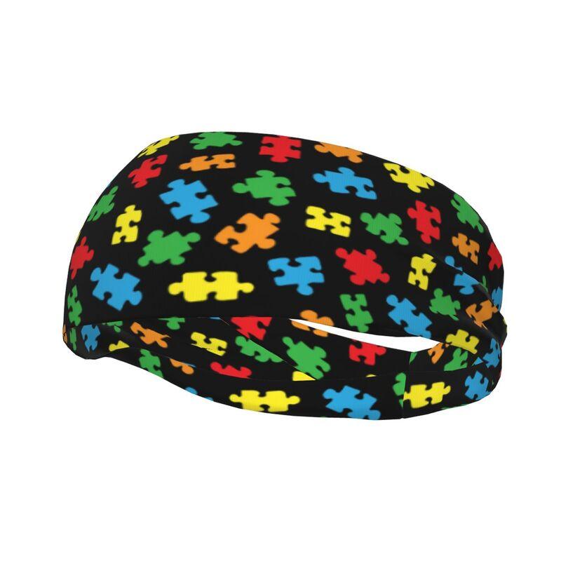 Autism Awareness Colorful Puzzle Pieces Sports Head Bands Sweatbands for Women Men Elastic Exercise Headband for Fitness Running