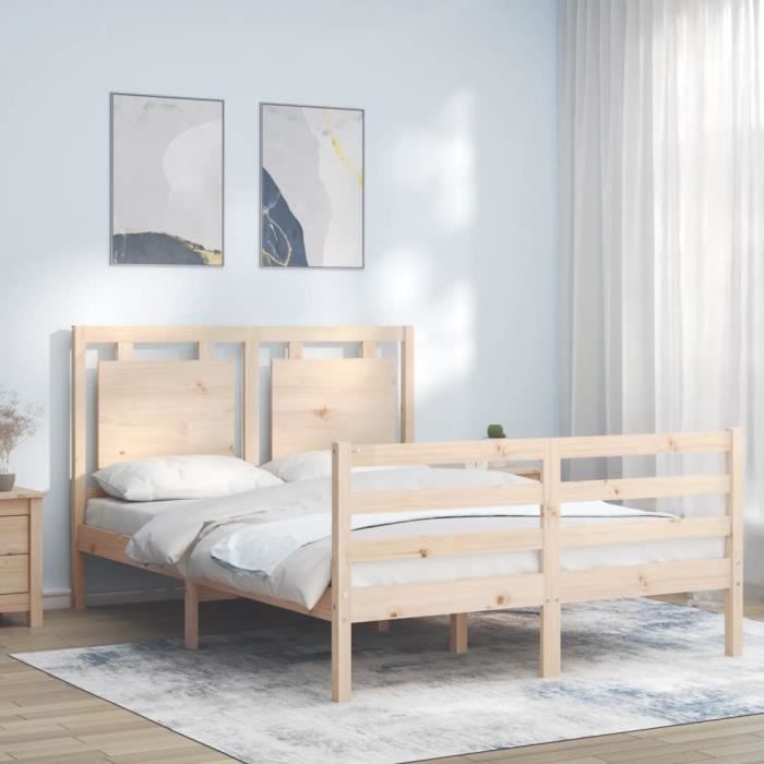 VidaXL Cadre de lit avec tête de lit 140x200 cm bois massif 3194051