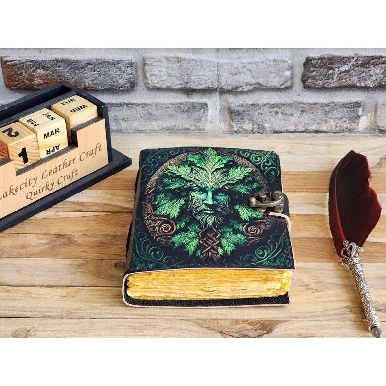 Green Man  Leather Printed Notebook! Grimoire Journal ! Personal Notebook ! Spell Notebook Gift for Him Book Of Shadows ! Recipe Notebook