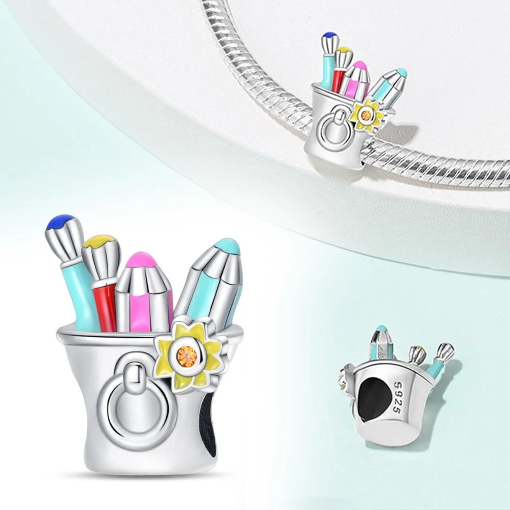 Copper Color Eggshell Painter'S Palette Artist Charms Beads Fit Pandora Original Bracelets For Women Diy Fine Jewelry Gift