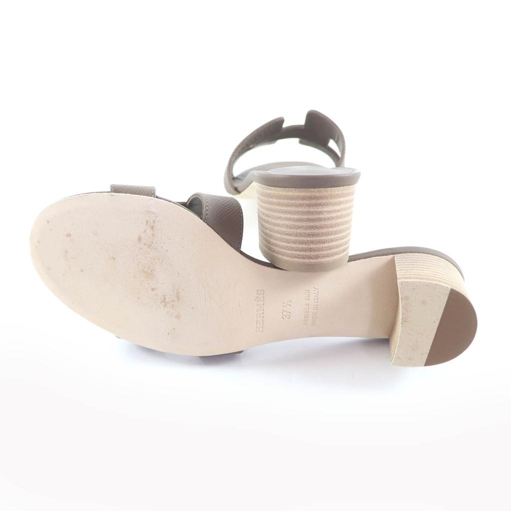 Excellent HERMES Sandals Oasis H-design chunky heel leather Epsom Leather 37.5 Used