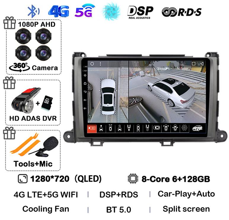 Android 14 Car Radio For Toyota Sienna XL30 2009 2010 - 2014 Multimedia Video Player Navigation Stereo GPS Auto Carplay 8G+128GB