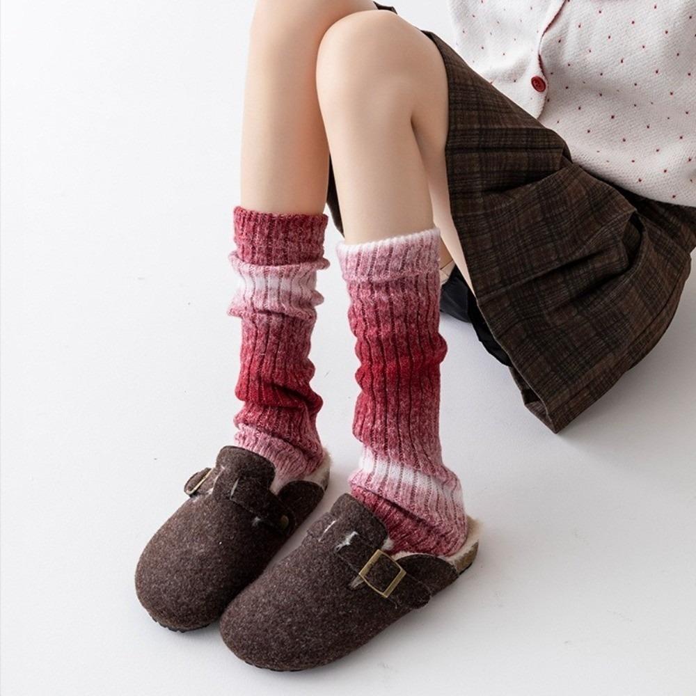 

New Gradient Color Leg Warmers Knitted Harajuku Mid-Calf Sock Thickened Pile Sock Autumn and Winter 35-39 червоний