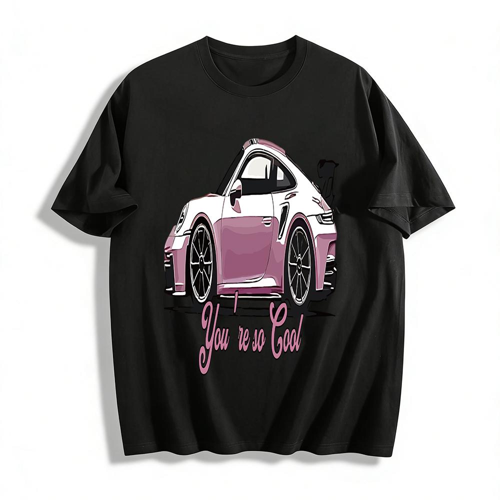 

Trendy Pink Cool Sports Car Print T Shirt Youre so Cool Street Style Casual Tops For Men And Women Pure cotton T-shirt XXS