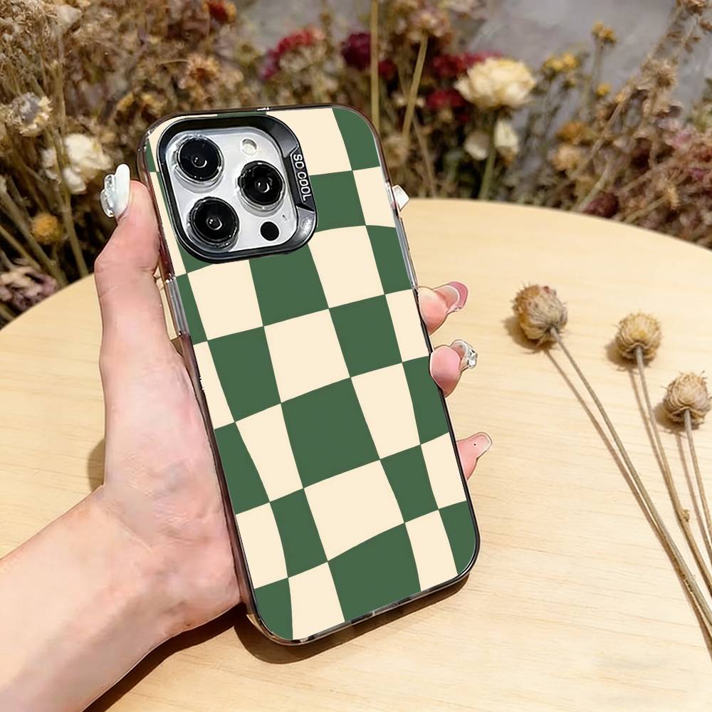 

Solid color plaid Phone Case For iPhone 17,16,15,14,13,12,11 Plus,Pro Max,XS,Colorful Silver Phone case Funda Cover iPhone14
