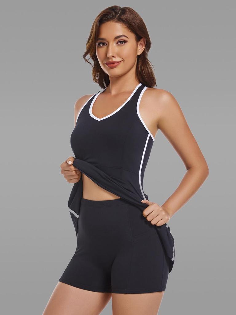 Dámské sportovní šaty bez rukávů slim fit s vycpávkami na hrudníku pro tenis, badminton a golf