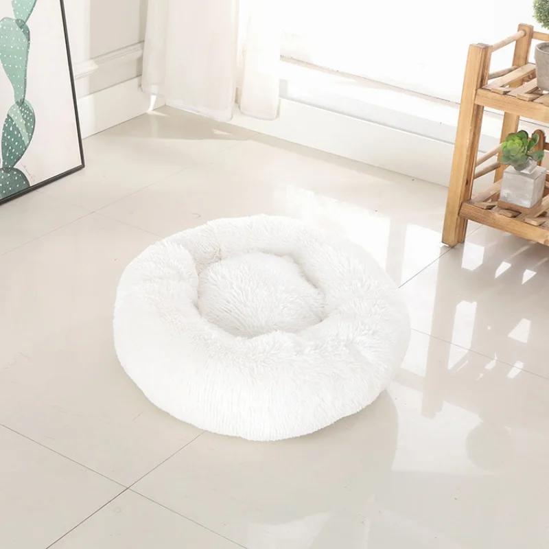 40-100cm Round Cat Bed Pet Bed Kennel Non-Slip Winter Warm Dog Kennel Sleeping Long Plush Soft Puppy Cushion Mat Cat Supplies