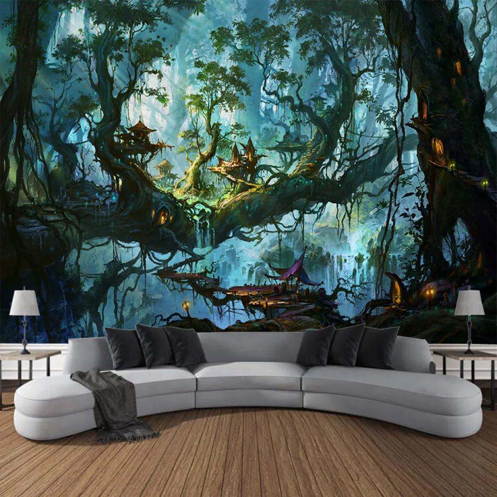 Tapestry Fairy Tale Forest Wall Hanging Fantasy Landscape Home Wall Decoration Blanket Kawaii Room Art Background Fabric