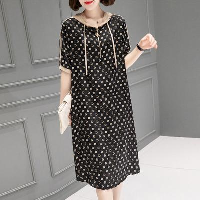 Trendig sommarklänning lös passform plus size elegant fusk sidenliknande vardaglig midiklänning