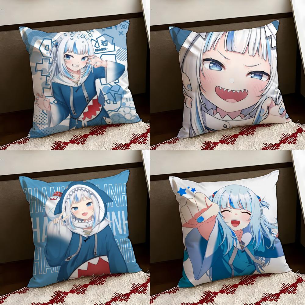 Cute GGawr Gura Cushion Cover Reversible Soft Durable Pillow Cover Home Car MultiScene Use for Daily Comfort