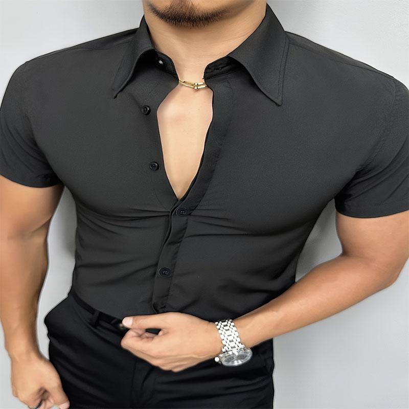 Herren-Sporthemd für den Sommer, einfarbig, Polyesterfaser, Slim Fit, kurzärmelig, Business-Casual-Mode, geeignet für den Außenbereich