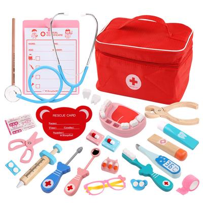 Wooden Children's Cloth Bag Nurse Medicine Box Doctor Injections Boys and Girls Birthday Gifts Simulation Play House Toys