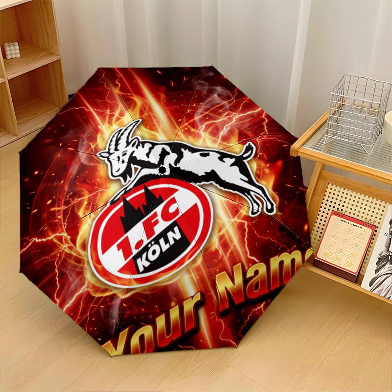 FC Köln Automatic 3‑Fold Umbrella 8‑Rib Windproof Folding Umbrella Sun Rain Protection For Outdoor Travel Daily Use