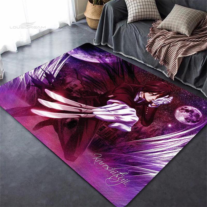 Square Flannel Black Butler Carpet Demon Butler Cartoon Decorative Floor Mat Modern Home Living Room Carpet Bedroom Rug