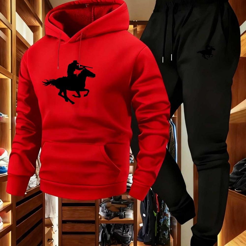 

Men s Hooded Sweatshirt and Jogging Pants Set, Sporty Appearance, Soft, Warm, Comfortable, Polyester Fiber, Autumn/winter Jogging Pants XXL