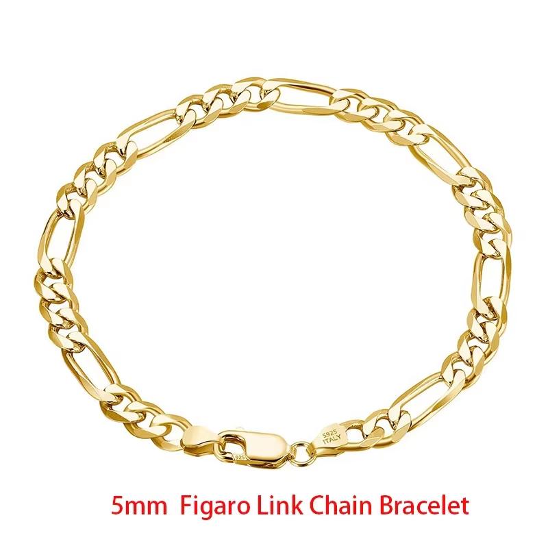 ORSA JEWELS 100% 925 Silver Italian 3.3mm Diamond-Cut Figaro Chain Bracelet for Women Handmade Party Jewelry SB66