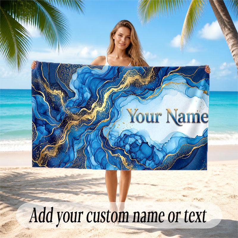 Abstract Geometric Theme Soft Beach Towel Personalized Custom Name Text Towel Portable for Beach Pool Travel
