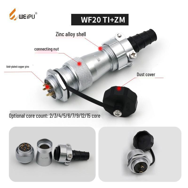Weipu WF20 Waterproof Aviation Plug Socket, 12-Pin Cable Connector with TI Nut Seat