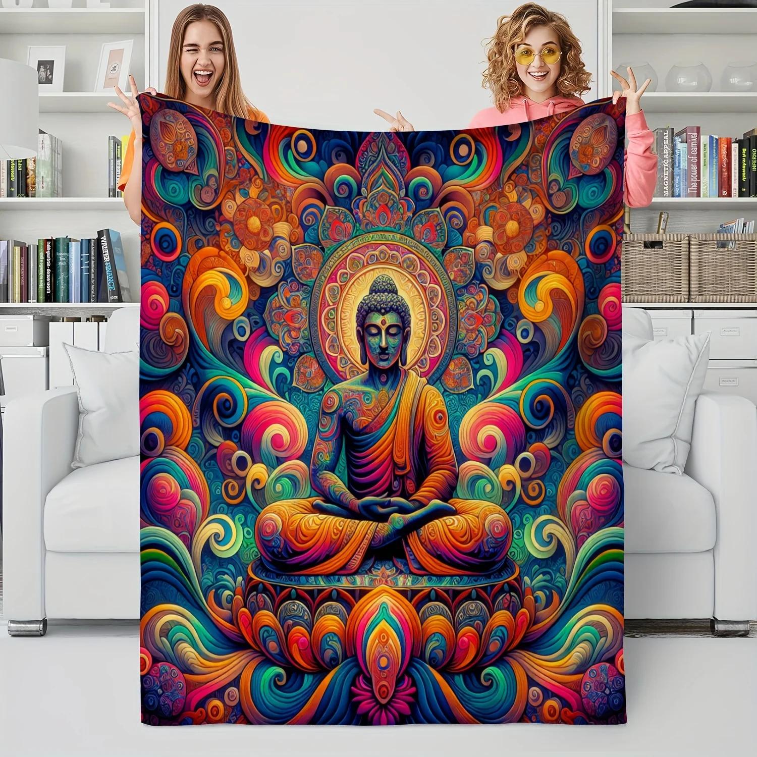 

1pc Buddha Yoga Flannel Blanket - Soft & Cozy, Perfect for Friends as a Gift, Ideal for Sofa, Bed, Nap, Travel 30x40in