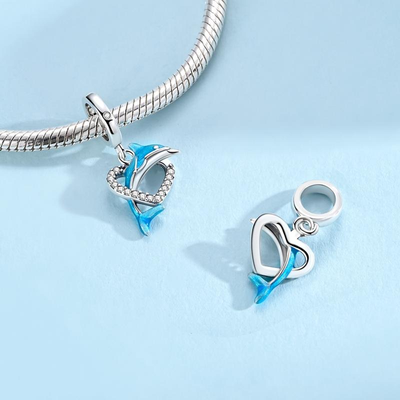 Original Real Copper Charm Bead Dolphin Heart Pendant Fit Original Bracelets For Women Diy Accessories Gift