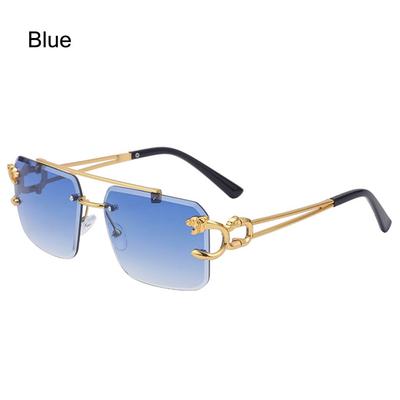Gafas de sol de moda sin montura de metal, gafas de sol Steampunk con decoración de guepardo