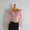 Pure Color Round Neck Tied Knitting Cardigan Women's Clothes Spring & Fall New Arrival Silm Slimming and Short Long-Sleeved Versatile Top