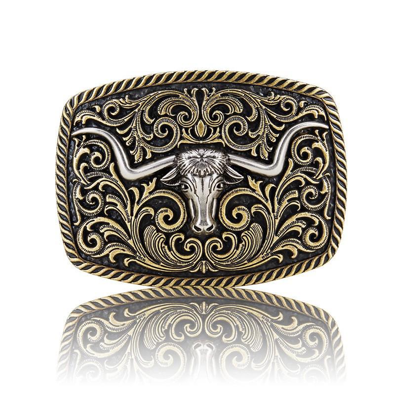 Men's Western Retro Cowboy Belt with Large Buckle - Trendy Street Style Waistband