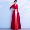 Women's Long Red Choir Performance Dress for Stage, Hosting, and Poetry Recitation Competitions - New Style Atmospheric Costume