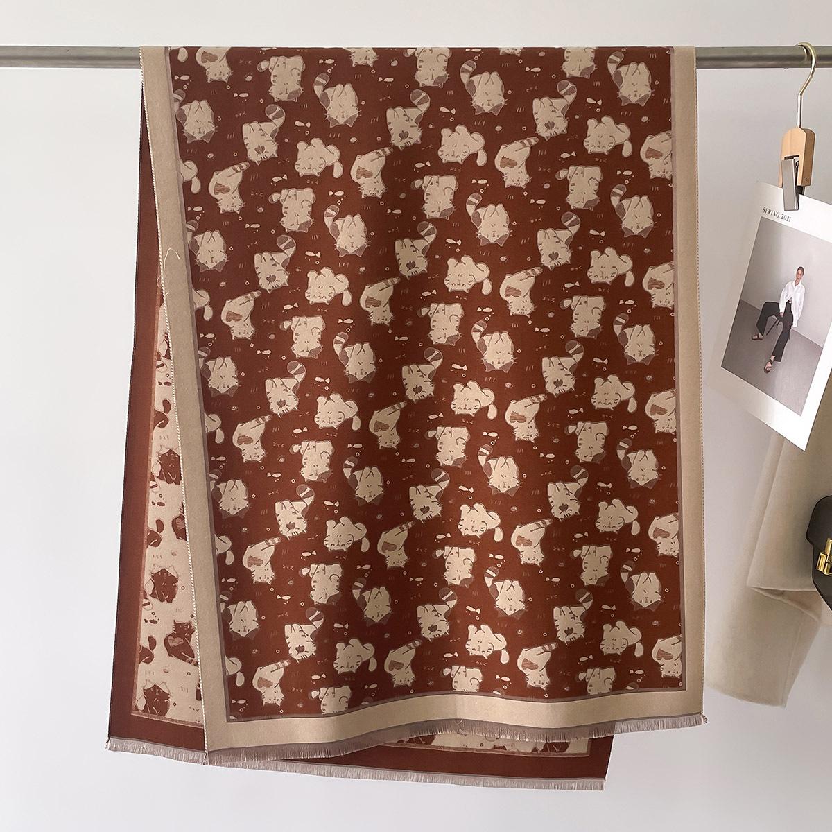 

Зимний женский милый шарф с принтом кошки, роскошный дизайн, двусторонний шарф из имитации кашемира, теплые накидки, шали, буфанда, одеяло, эшарп 66X186cm