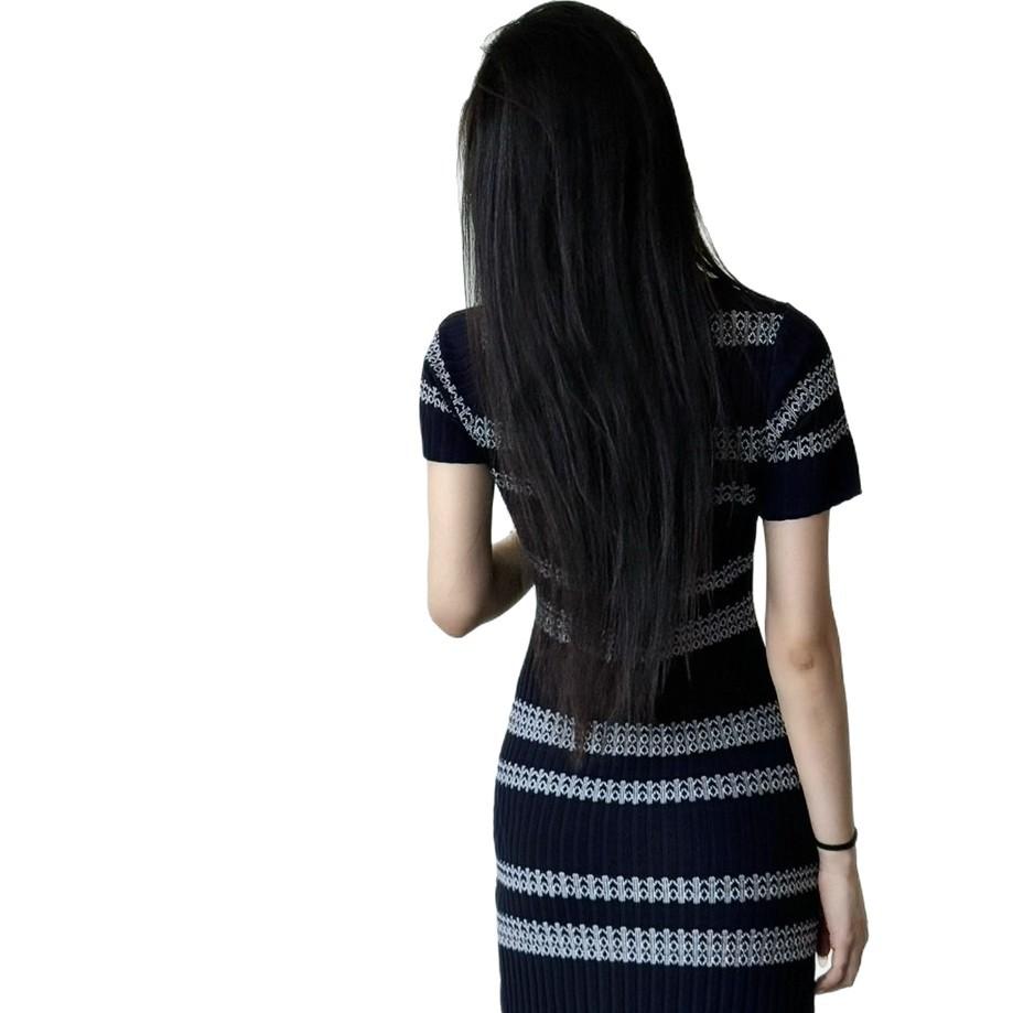 Wear a Summer New Small Fragrant Style Striped Knitted Short-sleeved Dress, Temperament Hip-wrapped Long Dress, Picture Average Size